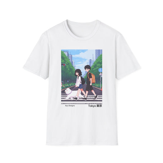 Pixel Art T-Shirt - Tokyo Couple Walking Dog