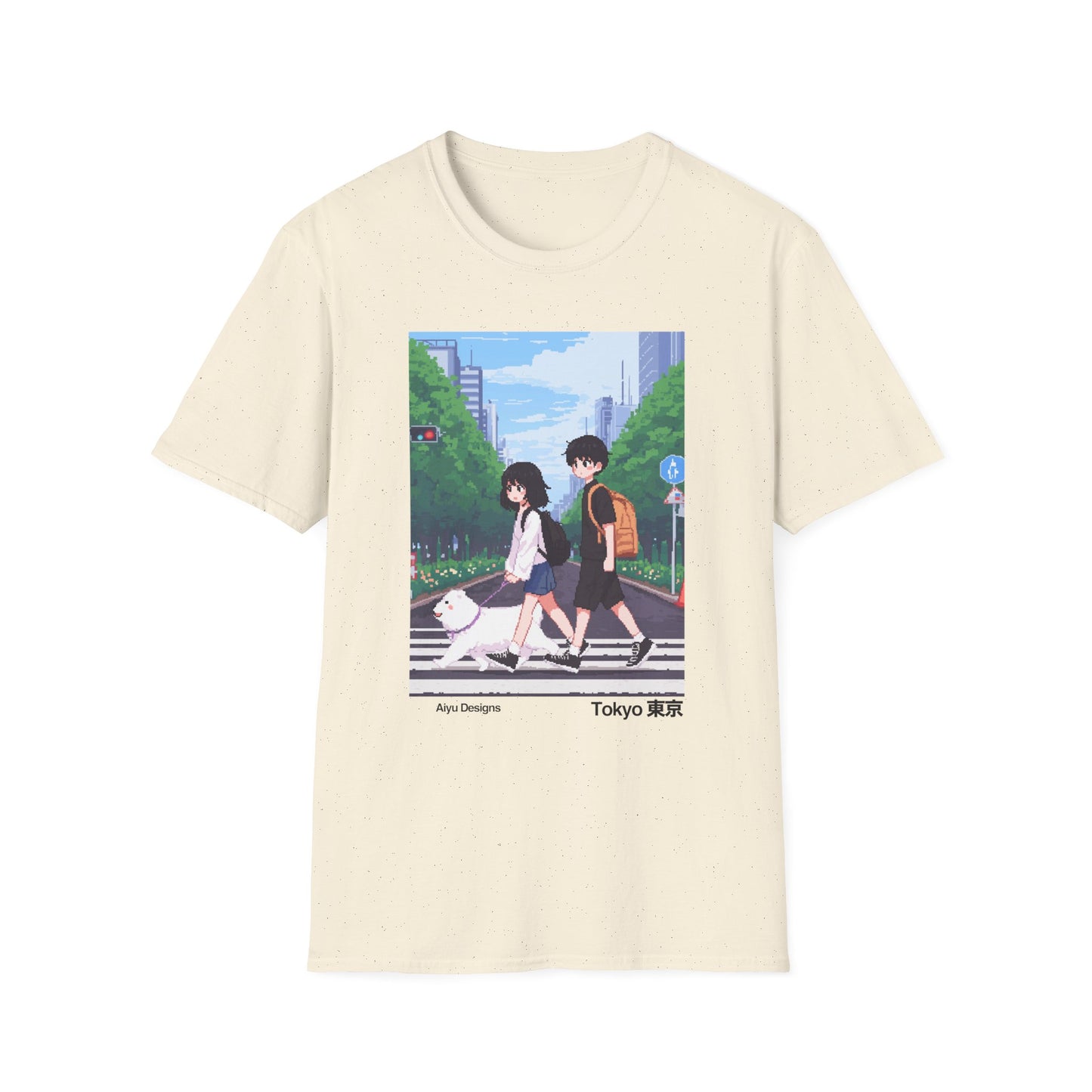 Pixel Art T-Shirt - Tokyo Couple Walking Dog