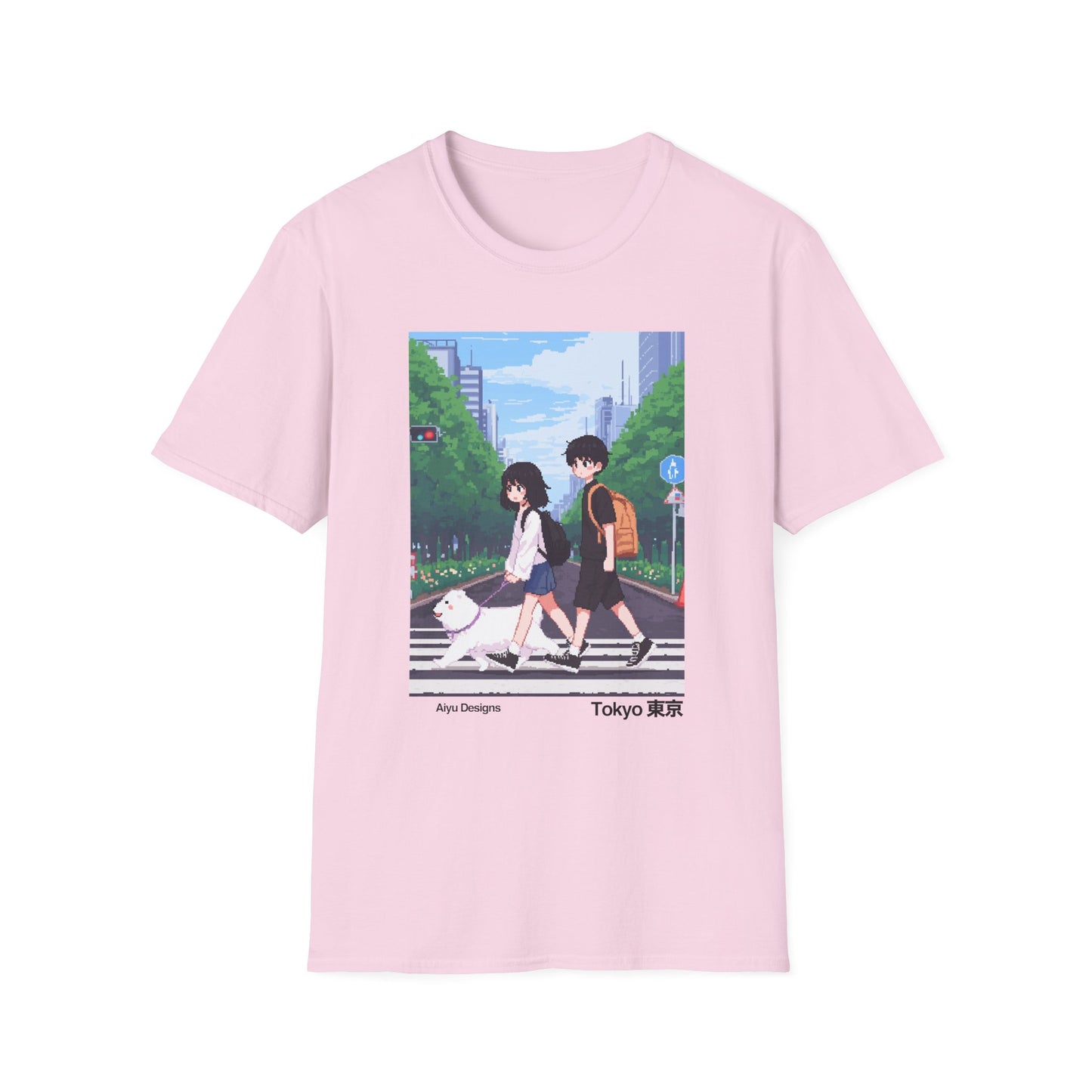Pixel Art T-Shirt - Tokyo Couple Walking Dog