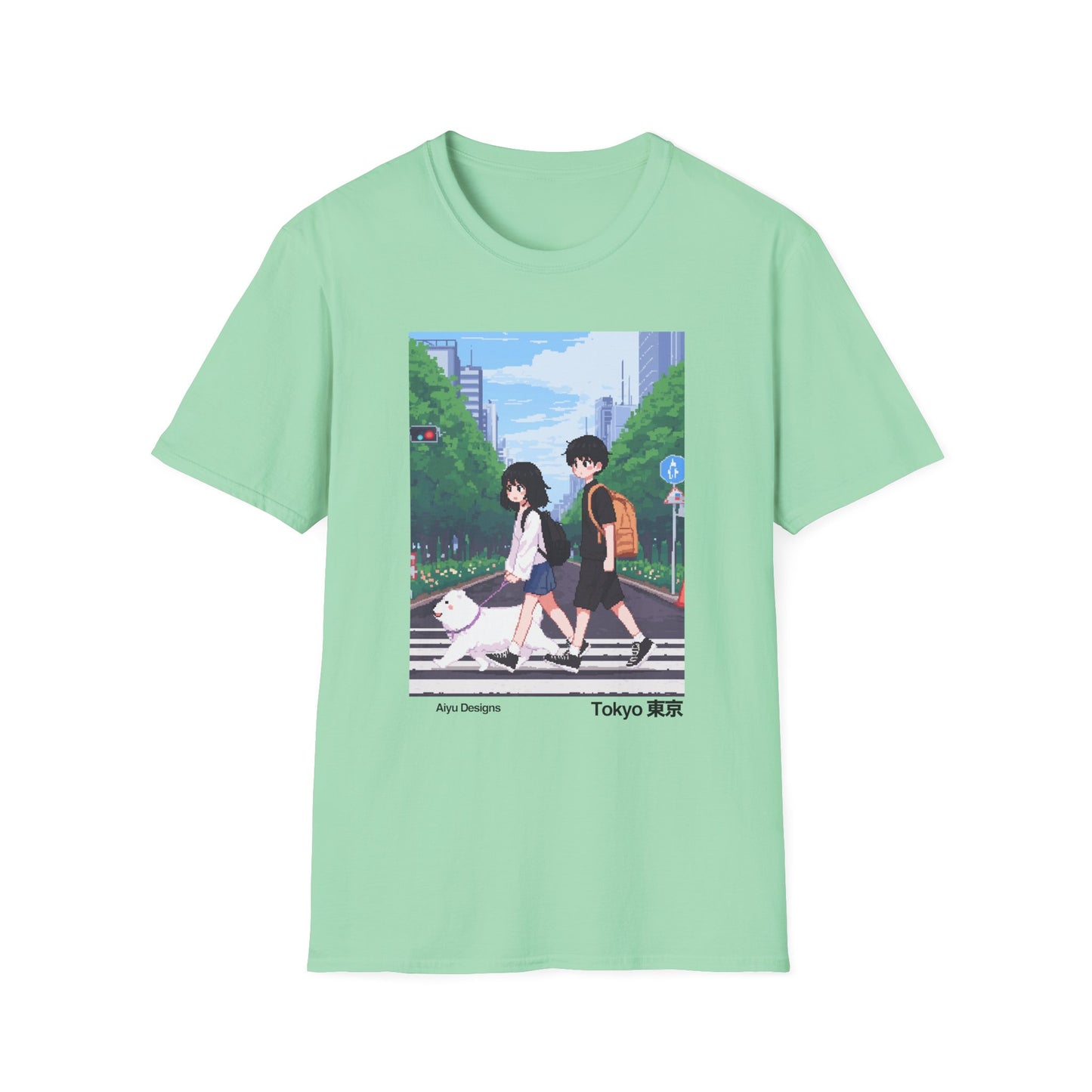 Pixel Art T-Shirt - Tokyo Couple Walking Dog