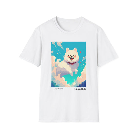 Pixel Art T-Shirt - Happy White Dog Flying