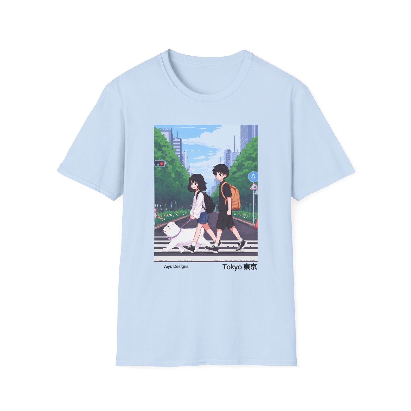 Pixel Art T-Shirt - Tokyo Couple Walking Dog