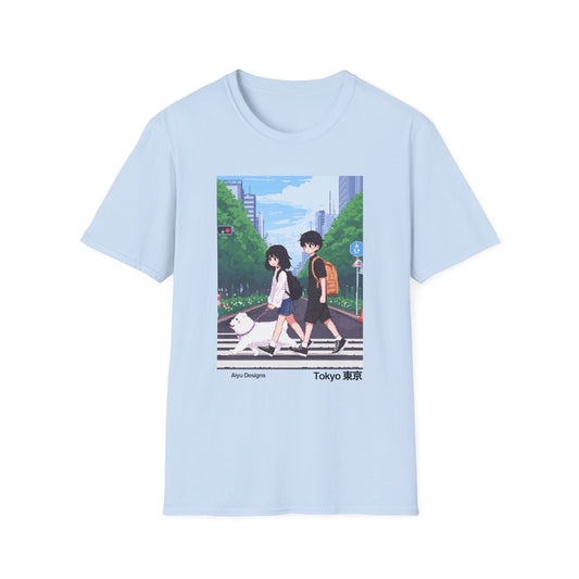 Pixel Art T-Shirt - Tokyo Couple Walking Dog